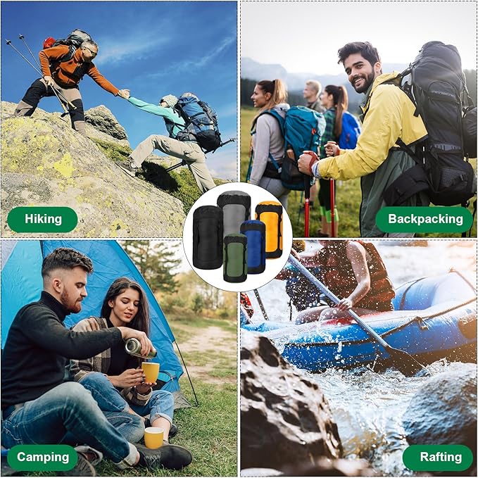 5 Pcs Compression Sacks for Backpacking 5L/10L/15L/20L/35L Camping Sleeping Bag Stuff Sack Water Resistant Sleeping Bag Storage Sack for Space Saving Hiking Gear