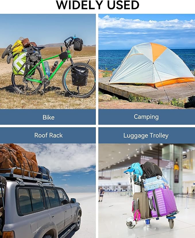 8 Pcs 60 Inch Adjustable Carabiner Bungee Cords with Hooks, Easy to Adjust from 7" to 60", Blue Bungee Straps with UV-Resistance & Superior Elasticity for Cargo, Bike, Luggage, Carts, Truck, etc