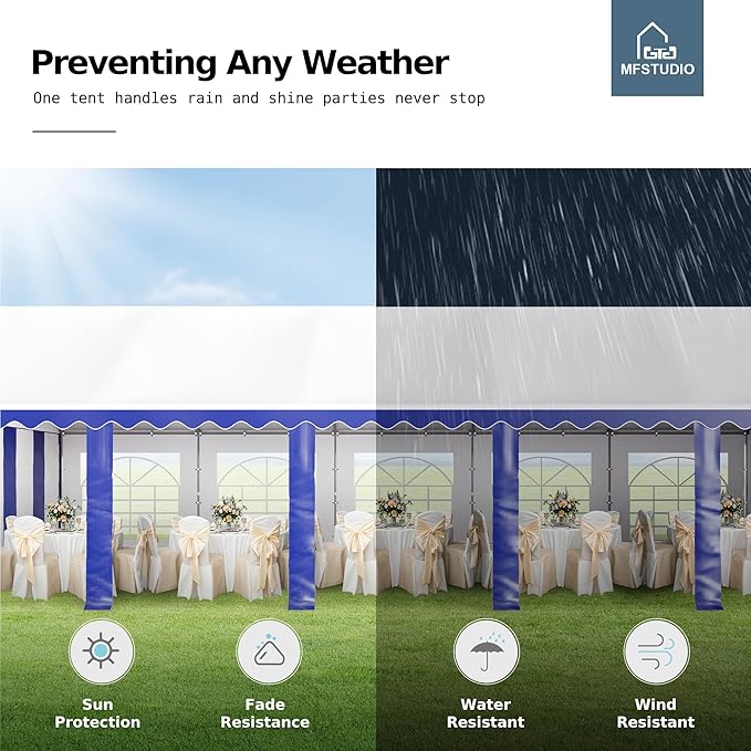 MFSTUDIO 16'x32' Party Tent, Outdoor Heavy Duty Party Tents with Removable Sidewalls, Large Canopy Tent Shelter for Outdoor Events Wedding Birthday, Blue
