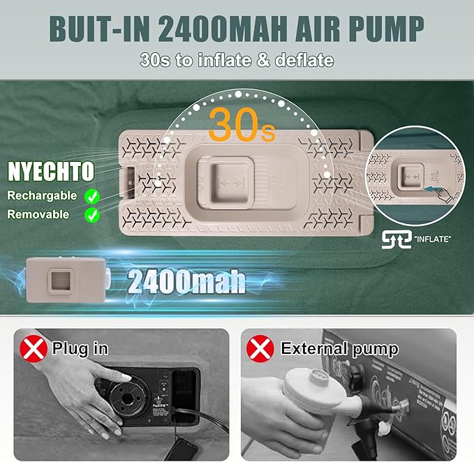 Self Inflating Sleeping Pad with Electric Pump, 3.14" Ultra-Thick Memory Foam Sleeping Mats for Camping,Easy Inflate&Deflate,9.5 R-Value Insulated Camping Mattress Pad with Pillow for Car Travel Tent