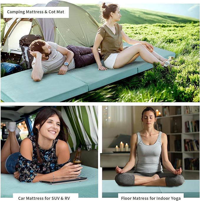 HOMBYS Tri Folding Memory Foam Camping Mattress for Outdoor Sleeping, Portable Waterproof Camping Pad Mat for Travel Truck Bed Tent