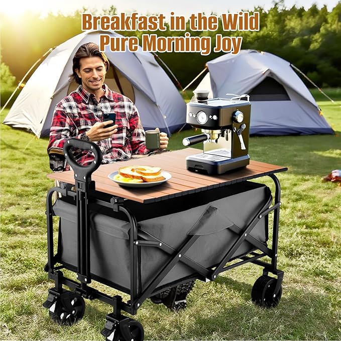 Metal Tabletop Board for Wagons Cart,Foldable Table 29"×18" Heavy Duty for Wagon,Alloy Board with Load Capacity 68LBS,Camping Essential and Gear for Outdoor Party with Family and Friends(Woody)