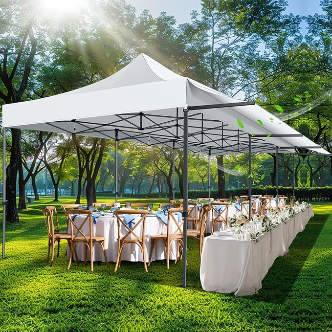 COBIZI 10x30 Pop Up Canopy Tent with Awning,Heavy Duty Canopy UPF 50+ All Season Wind Waterproof Commercial Outdoor Street Vendors Party Tents for Parties Canopy with Roller Bag(10 x 30 ft White)