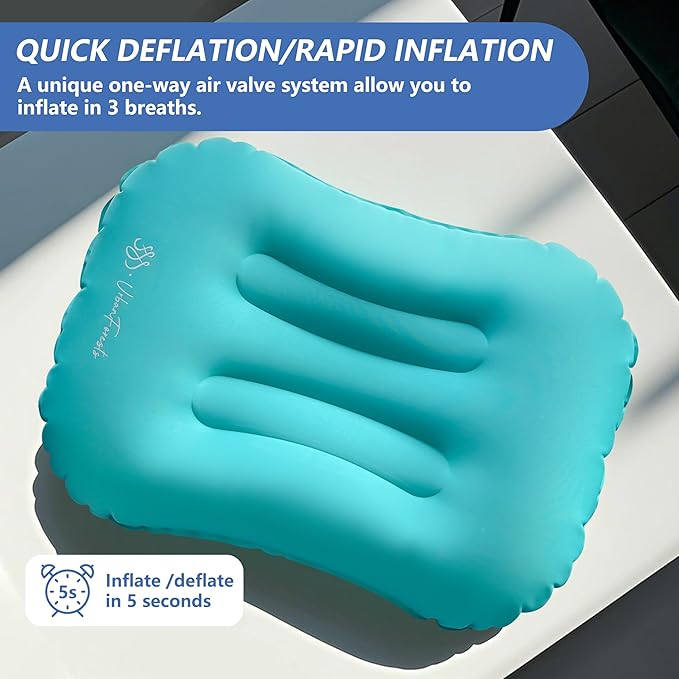Ultralight Inflatable Camping Pillow – Compact & Ergonomic Travel Pillow for Neck and Lumbar Support – Waterproof, Portable for Hiking, Backpacking, Airplane & Outdoor Adventures