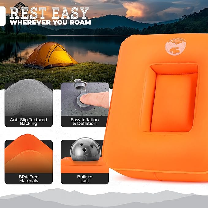 TrailNeck 1.0 camping pillow-Compact, portable, packable, camping essentials, outdoor gear, hiking, backpacking, deployments, beach, car, plane travel pillow. Firm pillows for multi-position sleepers.