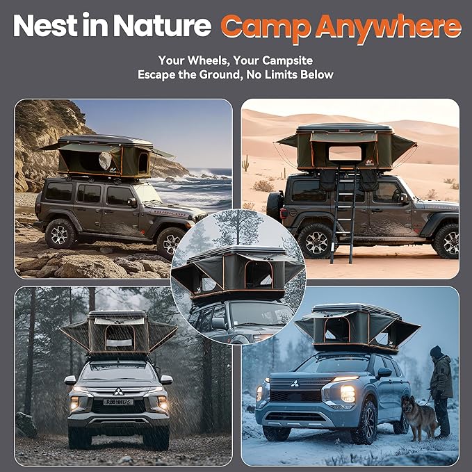 Naturnest Rooftop Tent Hard Shell, Waterproof Windproof UV-Resistant Blackout Privacy 4 Season Tent for Truck, Jeep, SUV, Van, Trailer