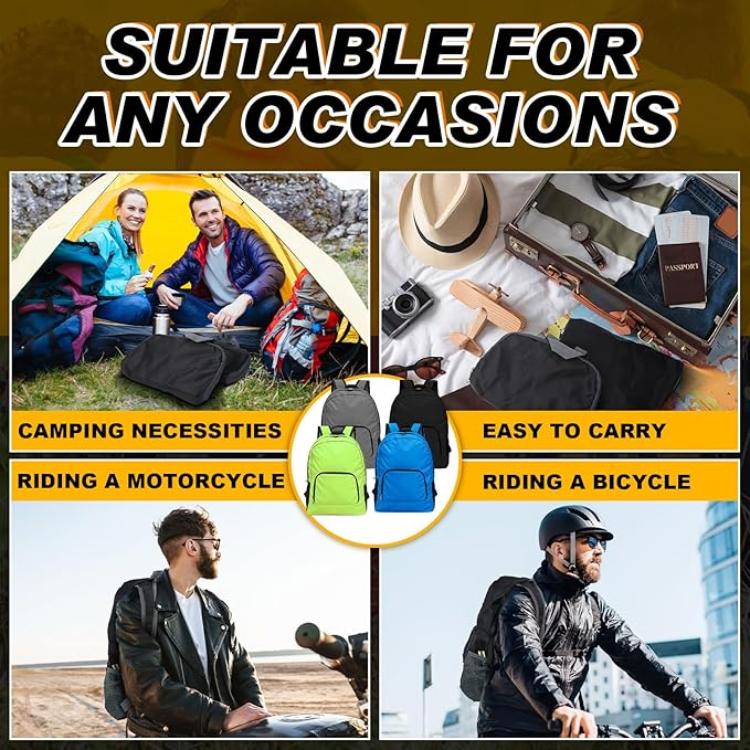 Dunzy 12 Pcs 20l Foldable Backpacks Bulk Lightweight Basic Back Pack Wholesale for Homeless Donation Corporate Events Travel Camping (Multicolor)