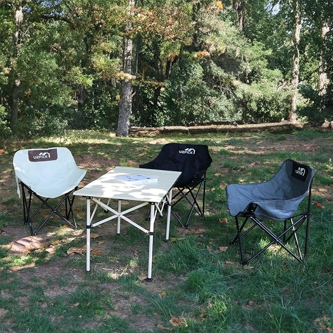 Folding Camping Chairs, Portable Moon Chair Support Up to 330Lbs with Carry Bag, Lightweight Foldable Outdoor Chair with Cup Holder, Gray