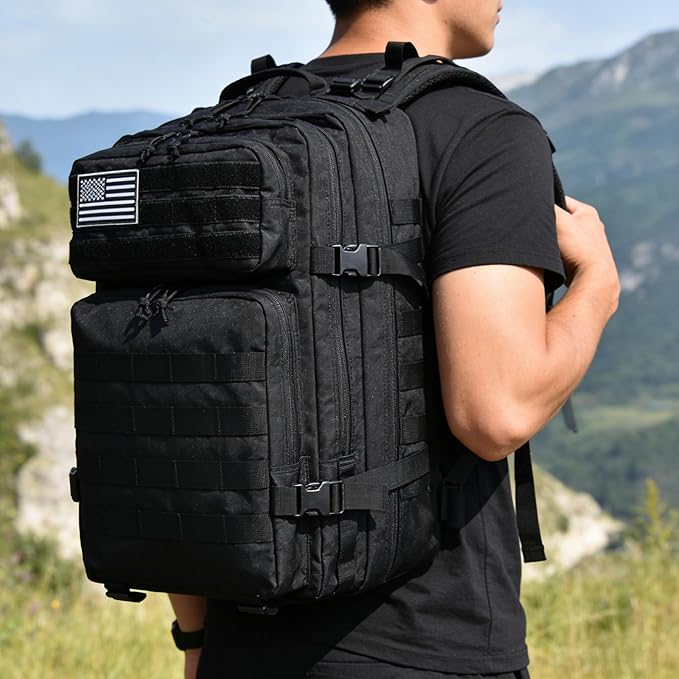 45L Military Tactical Backpacks 3 Days Assault Pack Bag Fitness Rucksack 3 Day Bug Out Bag Hiking Treeking Molle Daypack (Black2)
