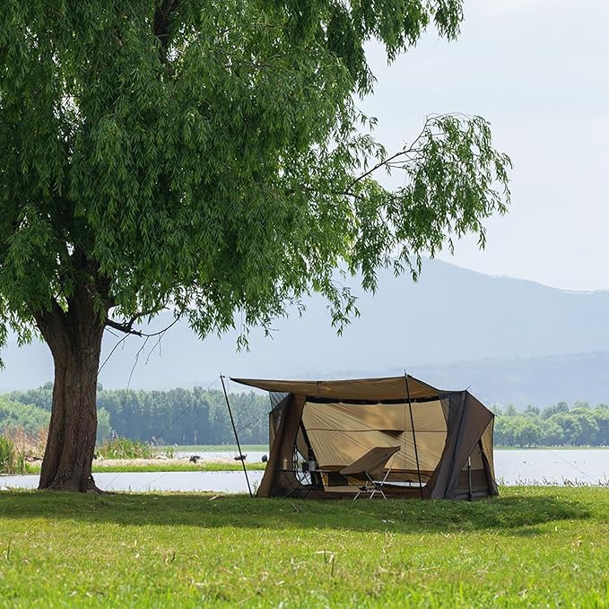 POMOLY Bushcraft Shelter Trekking Pole Tent 20D Nylon Ripstop, STOVEHUT Ultralight Backpacking Tent with Porch for Camping Hiking