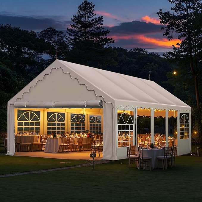 MFSTUDIO 13x26 Party Tents, Outdoor Heavy Duty Tents for Parties with Removable Sidewalls, Canopy Events Tent Shelter for Outdoor Wedding Birthday Backyard, White