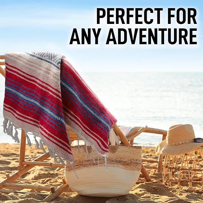 Authentic Mexican Serape Blanket - Soft & Durable - Lightweight Falsa - Coral, 70"x50"