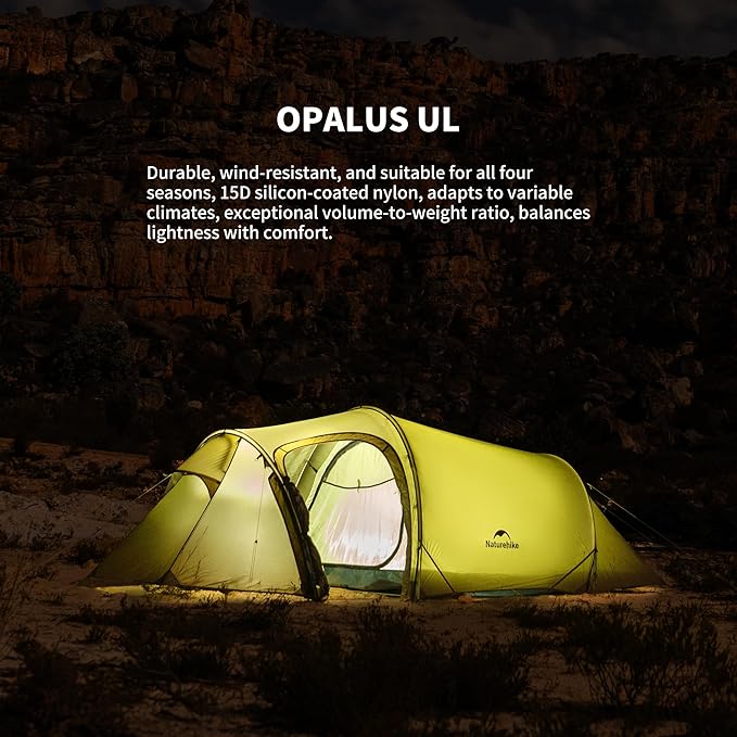 Naturehike Opalus 4 Season Camping Tent, Waterproof 2-3 Person Backpacking Tent, Double Layer Tunnel Winter Tents for Camping