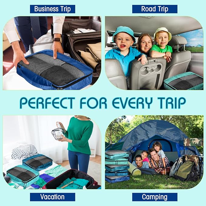 5 Pcs Packing Cubes for Suitcase Large Travel Cubes Carry on Luggage Organizer Bags for Clothes Accessories(S,Blue)