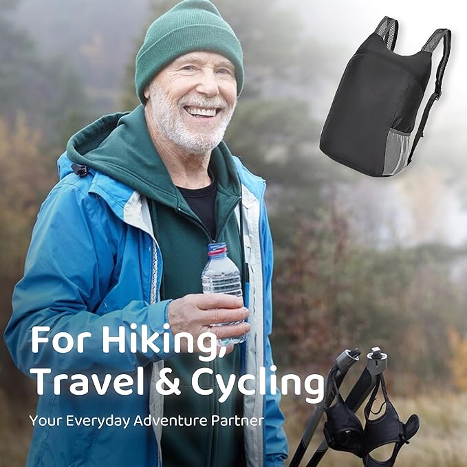 Lightweight and Thin Foldable Backpack, Climbing Bag, Hiking Daypack,20L Waterproof Travel Packable Rucksack (Black)
