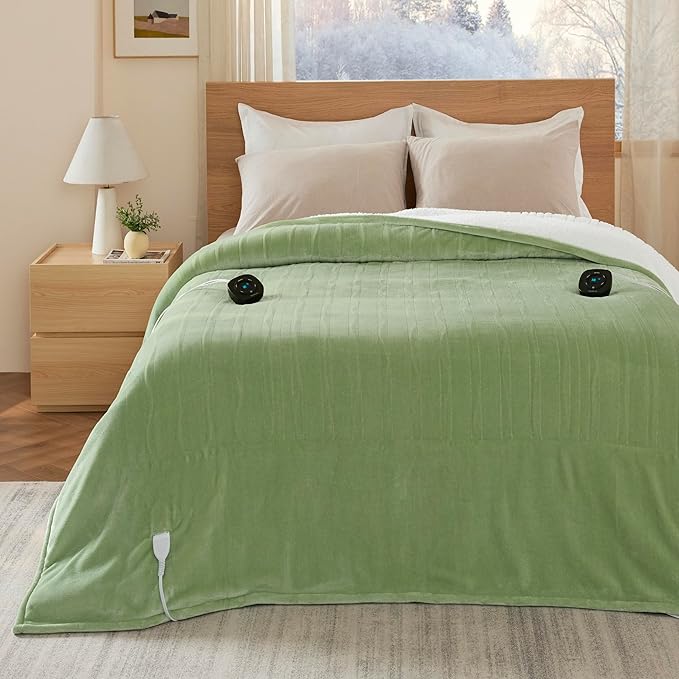 Bedsure Electric Blanket King Size - Dual Control Heated Blanket King Size, Fast Heating with 10 Time Settings & 10 Heat Settings, Warm Gift for Grandma (100x90 inches, Sage Green)