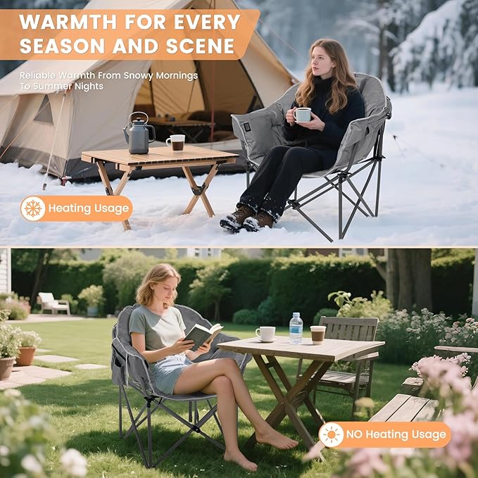 Oversized Heated Camping Chair, Heated Chairs Outdoor Sports with 3 Heat Levels, Portable Folding Heated Outdoor Chair for Lawn Patio Lounge, Battery NOT Included