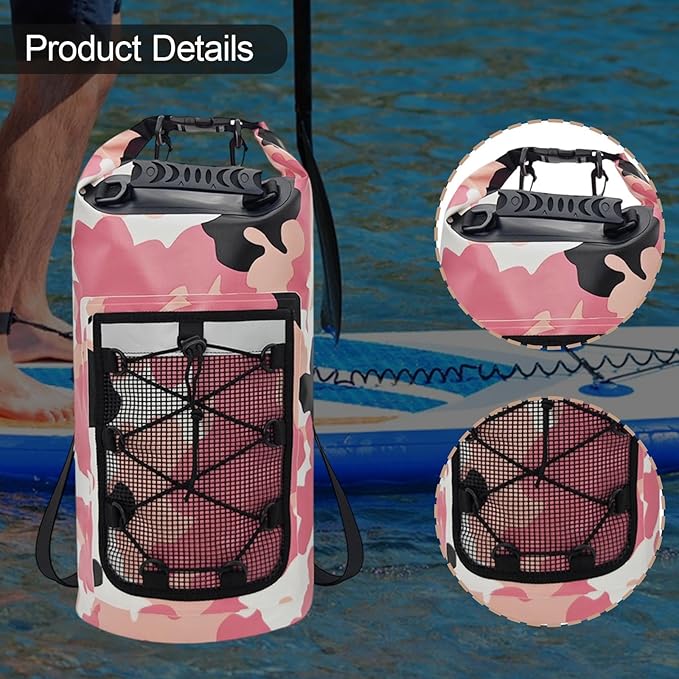 Yiju Waterproof Dry Bag Backpack Durability Lightweight Multifunctional Storage Bag for Travel Boating Camping Hiking, Pink