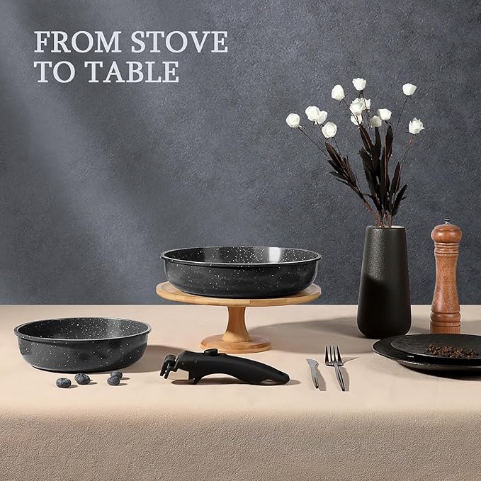 GiPP Ceramic Pots and Pans Set Non Stick, Nonstick Detachable Handle Cookware Sets, Non Toxic Induction Kitchen Pot and Pan with Removable Handle, Healthy RV Cookware, Dishwasher &Oven Safe, 5 Piece