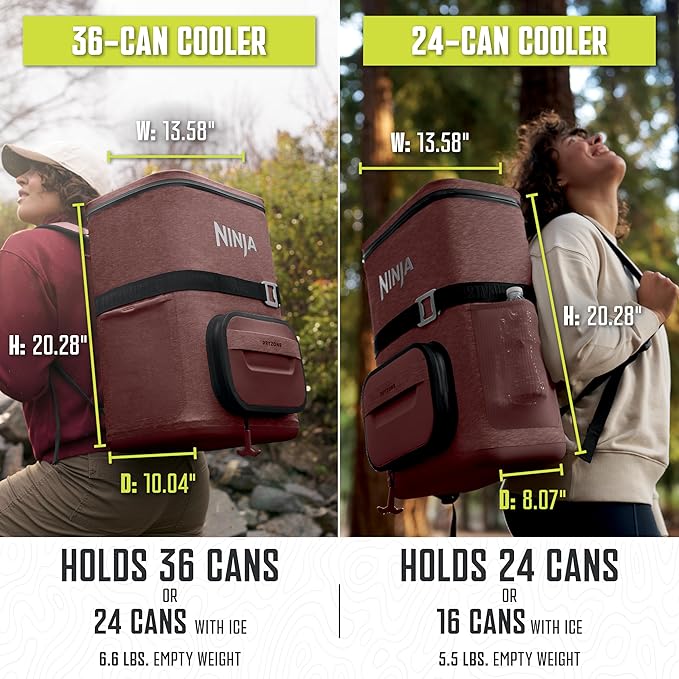 Ninja FrostVault Go Can Soft Cooler, 24/36 Can, Leak Proof, Built-In Cup Holder, 2 Ice Packs & Dry Storage Drawer, Polyester Insulation, Hiking, Camping, Picnic