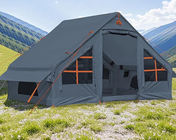 Inflatable Camping Tent,2/4/6/8 Person Glamping Inflatable Tents with Awning, Quick Setup Blow Up Tents with Pump, Waterproof Oxford Inflatable House for Camping, Air Glamping Hot Tents for Adult
