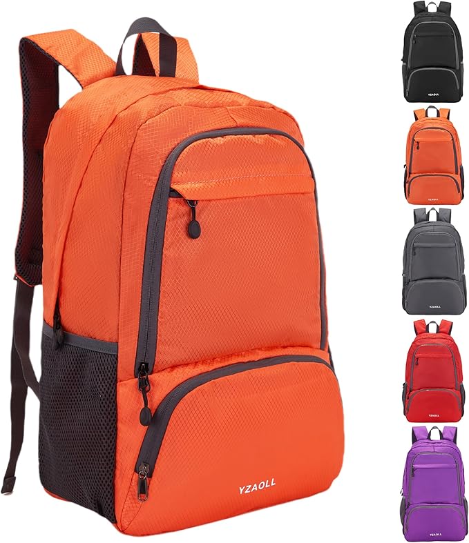 YZAOLL 30L Hiking Backpack Lightweight Day Packs, Packable Backpack for Women Men Travel Camping Vacation,Orange