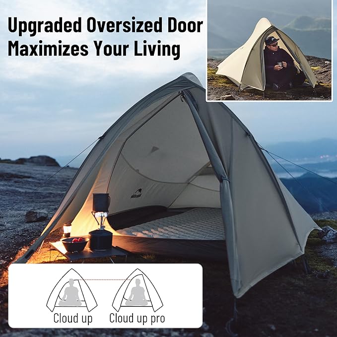 Naturehike Cloud up Pro Camping Tent, 1/2/3 Person Ultralight Tents, 3 Season Backpacking Tent, Waterproof for One Man, Self-Standing Easy Setup for Cycling, Outdoor Camp