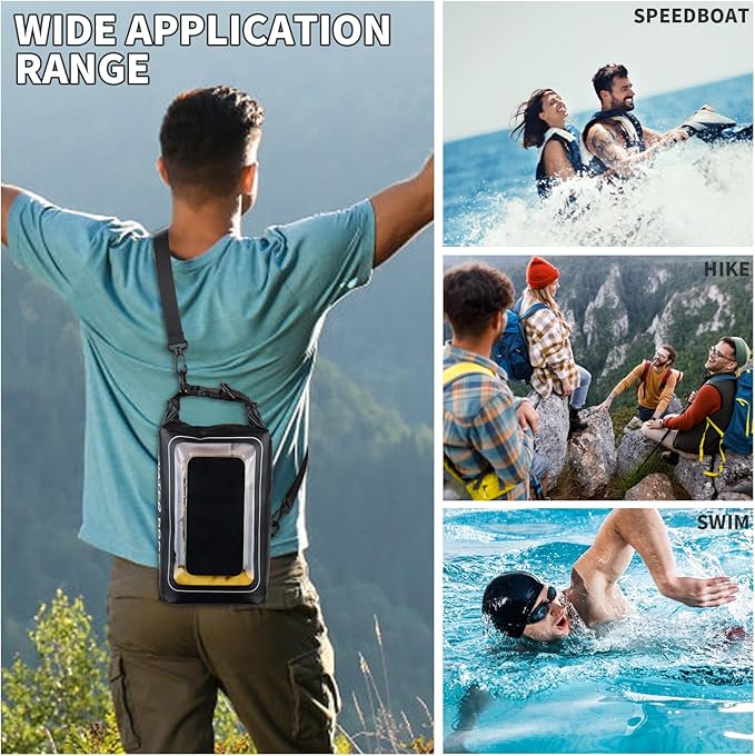 IP68 Waterproof Dry Bag, 2L - Roll Top Waterproof Pool Bag,Dry Bags for Kayaking Waterproof-w/Phone Pouch,Large Waterproof Phone Pouch,Boating & Kayak Accessories Camping (Black)