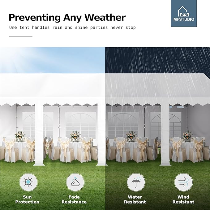 MFSTUDIO 13x26 Party Tents, Outdoor Heavy Duty Tents for Parties with Removable Sidewalls, Canopy Events Tent Shelter for Outdoor Wedding Birthday Backyard, White