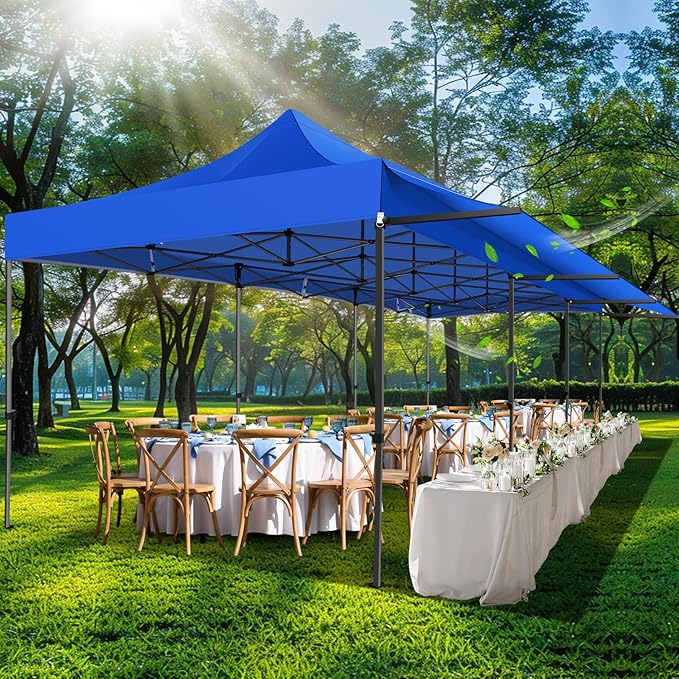 COBIZI 10x30 Pop Up Canopy Tent with Awning,Heavy Duty Canopy UPF 50+ All Season Wind Waterproof Commercial Outdoor Street Vendors Party Tents for Parties Canopy with Roller Bag(10 x 30 ft Blue)