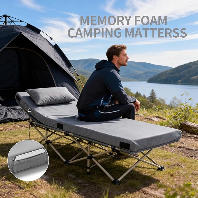 3 Inch Memory Foam Camping Mattress Pad, Dual Layer Thick Sleeping Camp Mat for Sleepover Car Tent, Portable Roll Up Mattress for Adults with Travel Bag