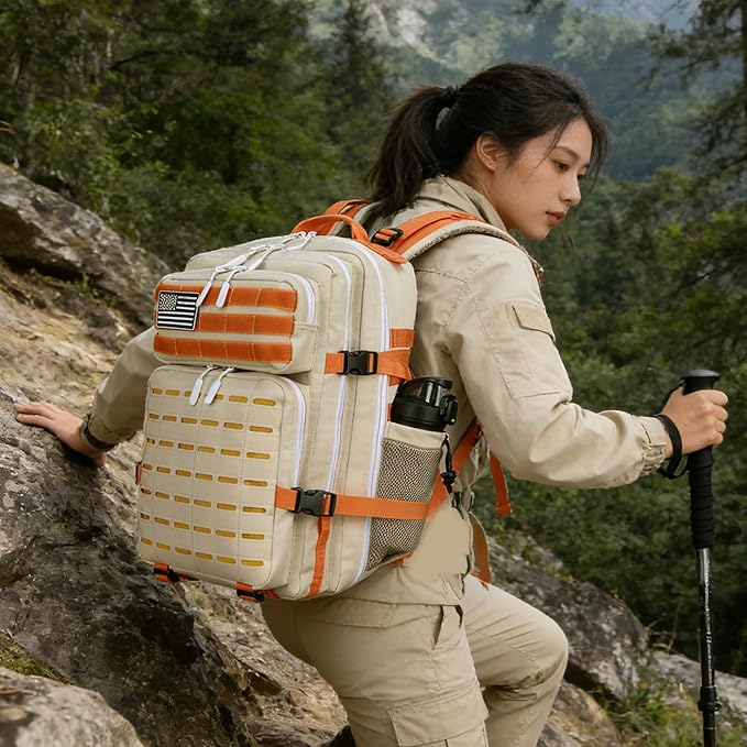 Military Tactical Backpack 45L/25L 3 Day Assault Pack Molle Daypack Hiking Backpack for Men and Women (Beige-Yellow, 45L)