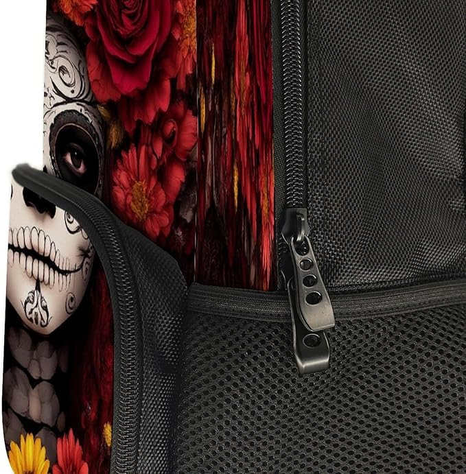 Lightweight Daypack Backpack for Sports Travel Running, Large Capacity Multipurpose Anti-Theft Bookbag, Mexican Day Of The Dead Sugar Skull Floral Women Art Laptop Backpack Daypack