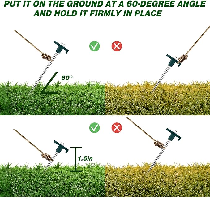 Tandefio 20 Pcs 8 Inch Screw in Tent Stakes Heavy Duty Drill in Ground Anchor Pegs Metal Stakes Screws Hex Pegs Drillable Camping Threaded Tent Spike with Hex Head Driver (Green)