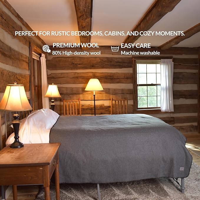 Military Style Wool Blanket – Cushioned, Breathable, Durable, Warm & Washable – Double-Stitched Border – Great for Camping, Outdoor, First Aid, Travel, Car – Fire-Resistant – 64"x90" 4.5lb (Gray)