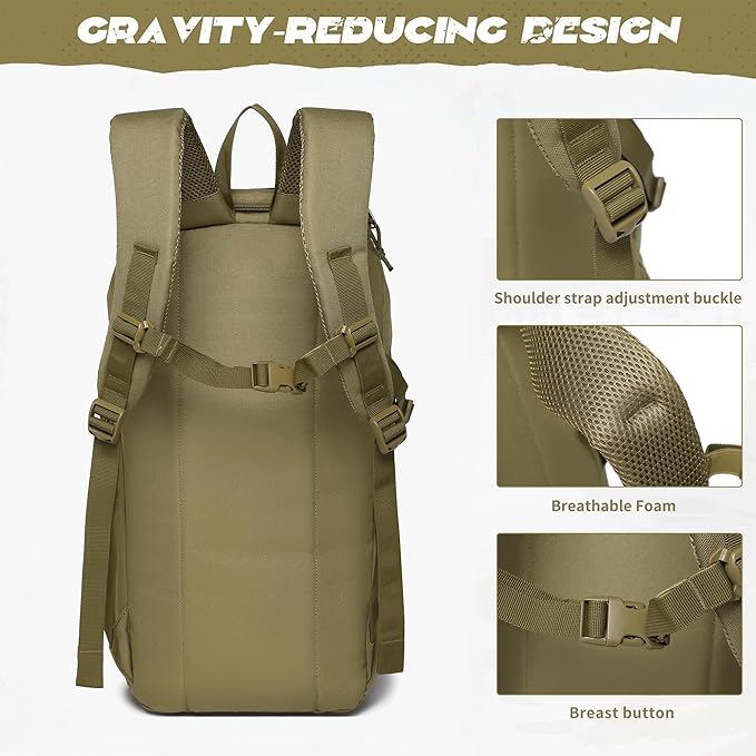Wotony Tactical Assault Pack Backpack Molle Military Backpack Outdoor Hiking Camping Rucksack Waterproof backpack for men (khaki, 25L)