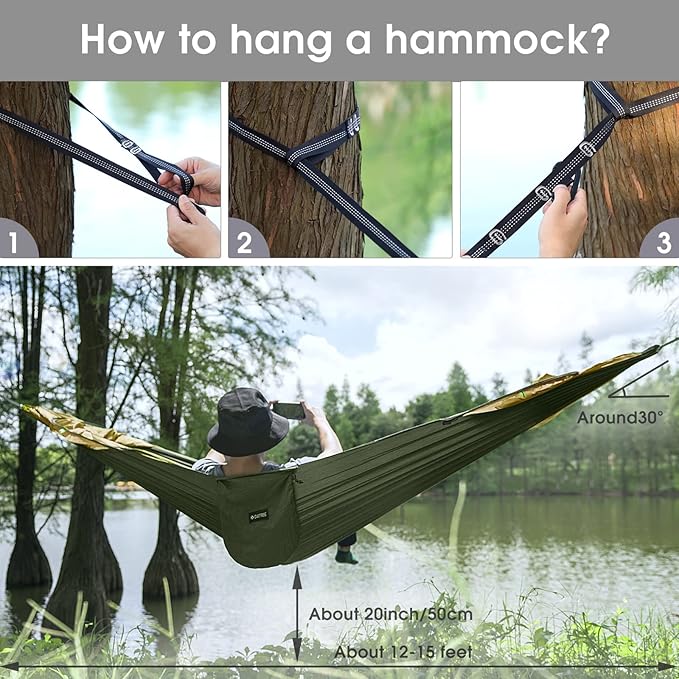 G4Free Large Camping Hammock with Mosquito Net 2 Person Pop-up Parachute Lightweight Hanging Hammocks Tree Straps Swing Bed for Outdoor Backpacking Backyard Hiking
