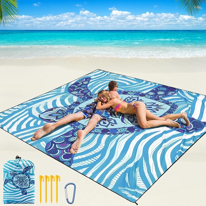 Beach Blanket, Sandproof Beach Mat, Waterproof Quick Drying Lightweight Outdoor Aztec Picnic Mat 79" X 83"/120"x108" for 2-8 Adults for Travel, Camping, Hiking