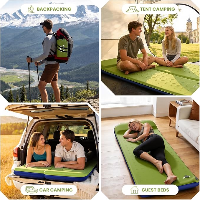 Memory Foam Camping Pad, 3.54'' ULtra-Thick Foam Sleeping Pad for Camping with Pillow, 20s Fast self Inflate&Deflate, 9.5 R-Value Insulated Camping Mattress, Suitable for Tent, Car Travel & More