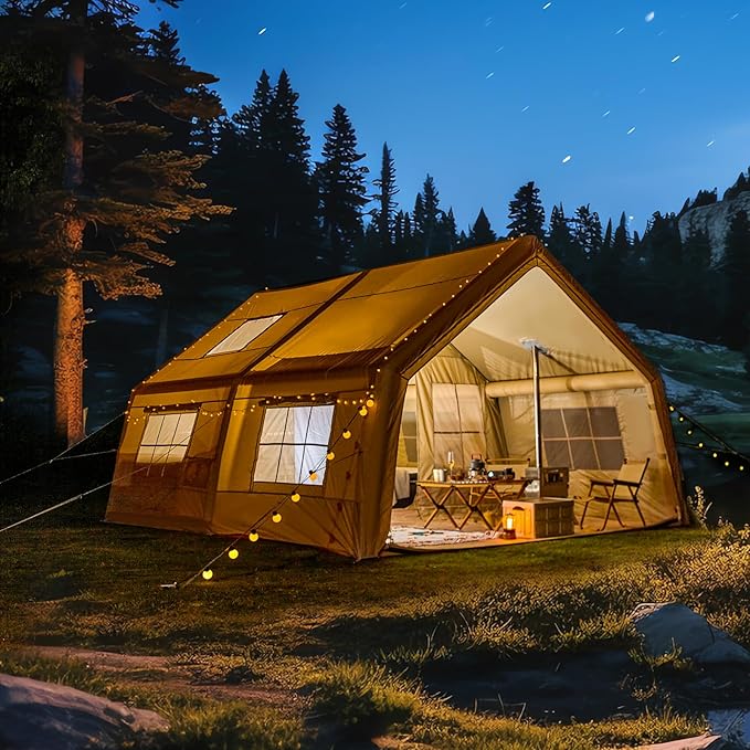 EROMMY 4/6/8/12 Person Inflatable Tent with Skylight, 4 Season Blow Up Tents with Hand Pump for Outdoor Camping & Hiking, Easy Set-up Windproof Sunproof Waterproof