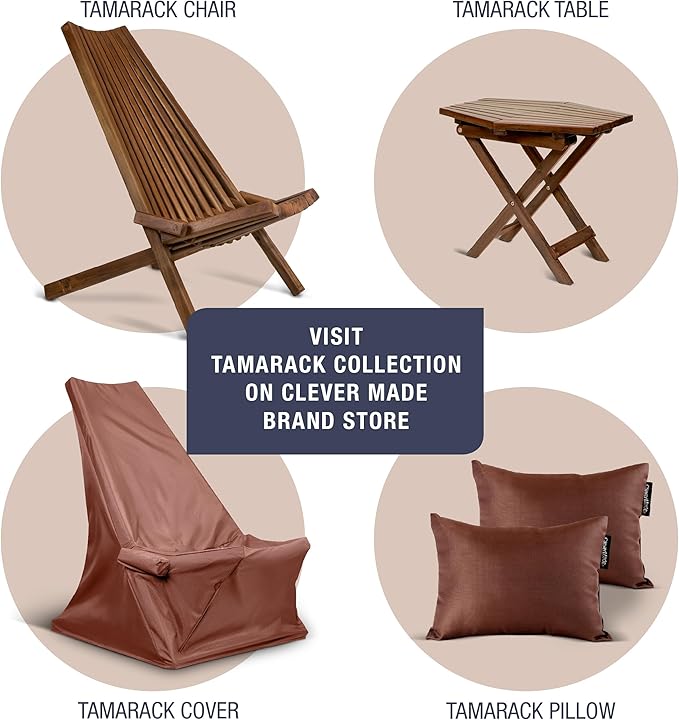CleverMade Tamarack Folding Wooden Outdoor Chair -Stylish Low Profile Acacia Wood Lounge Chair for the Patio, Porch, Lawn, Garden, Assembly Required, Cinnamon