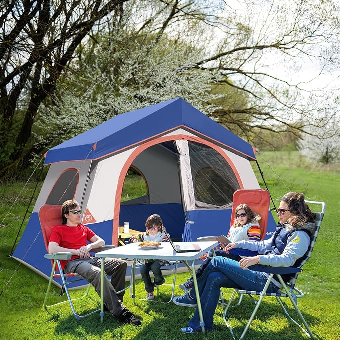 HIKERGARDEN 6-8 Person Camping Tent - Portable Family Cabin Tent for Camp, Windproof Fabric Camp Tent Outdoor for Hiking, Backpacking, Traveling