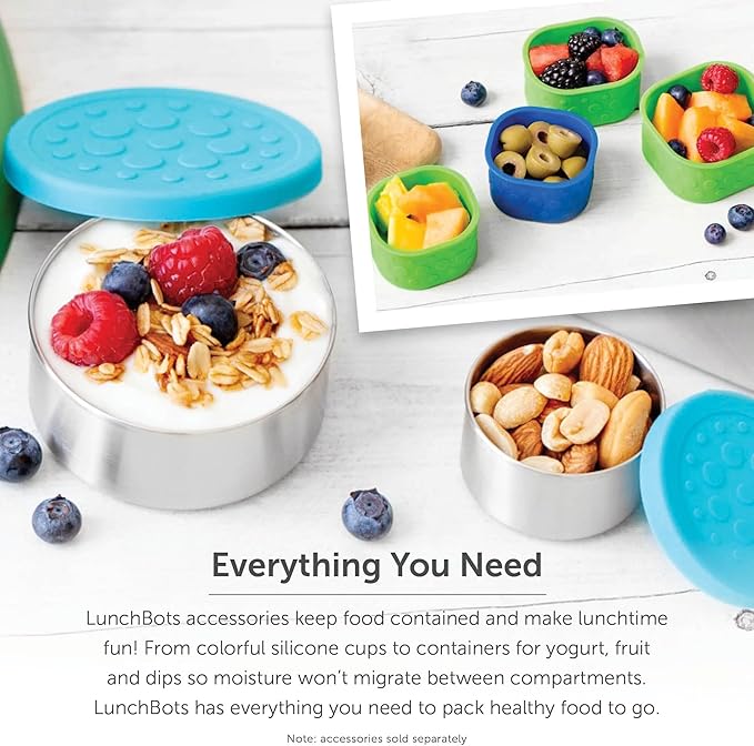 LunchBots Small Snack Packer Bento Box - Extra Small Divided Stainless Steel Snack Container - 2 Compartments for Fruits, Vegetables and Finger Foods - Dishwasher Safe – Stainless Lid