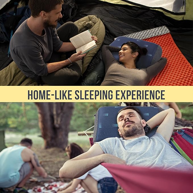 TREKOLOGY Premium Inflatable Camping Pillow with Removable Foam-Padded Case – Noise-Reducing, Ergonomic Design for Outdoor, Backpacking, and Air Travel ALUFT Pro
