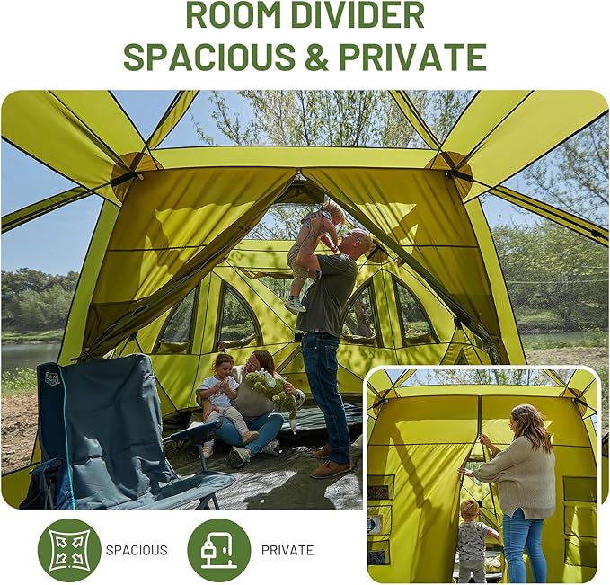 TIMBER RIDGE 4/6/8 Person Instant Pop Up Cabin Tent, Easy 60 Second Setup, Weather Resistant Camping Family Hub Tent with Rain Fly and Carry Bag for Outdoor Camping & Overlanding