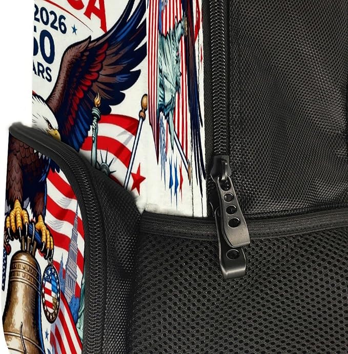 Men Women Lightweight 250th Anniversary Freedom Eagle Art Daypack Bookbag Big Capacity Carry On Bag With Side Pockets for Camping Travel Bicycle