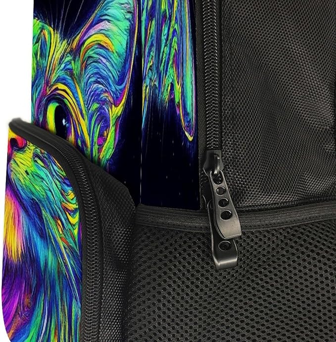 Lightweight Daypack Bookbag for Trekking Business Walking Cycling, Big Capacity Anti-Theft Multipurpose Carry On Bag, Colorful Trippy Cat Business Computer Bag