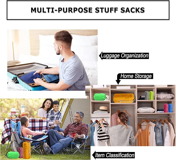 BeeGreen Stuff-Sacks-for-Travel-Backpacking 6 Pack with Dust Flap compression Ditty Bags for Outdoor Products Foldable Lightweight