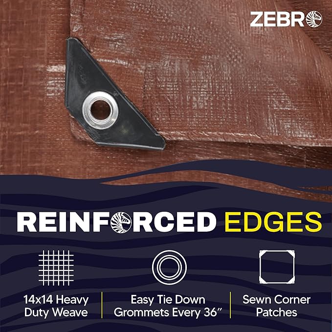 20' x 30' Brown Tarp with Grommets Reinforced - 5 Mil Thick - Durable UV Resistant Plastic Tarps Waterproof - Large Tarpaulin Cover for Outdoor Camping Over/Under Tent Tarp RV Roof Rain - Zebro