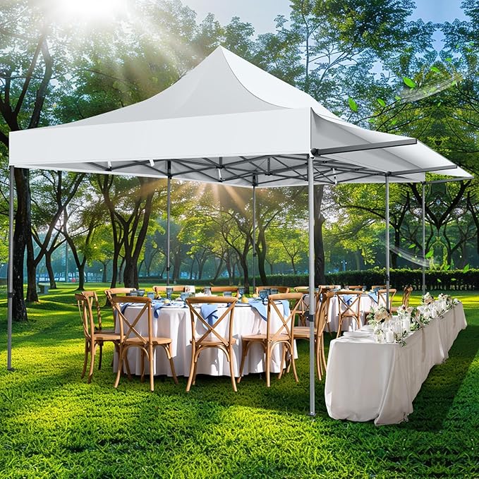 COBIZI 10x20 Pop Up Canopy Tent with Awning,Heavy Duty Canopy UPF 50+ All Season Wind Waterproof Commercial Outdoor Street Vendors Party Tents for Parties Canopy with Roller Bag(10 x 20 ft White)